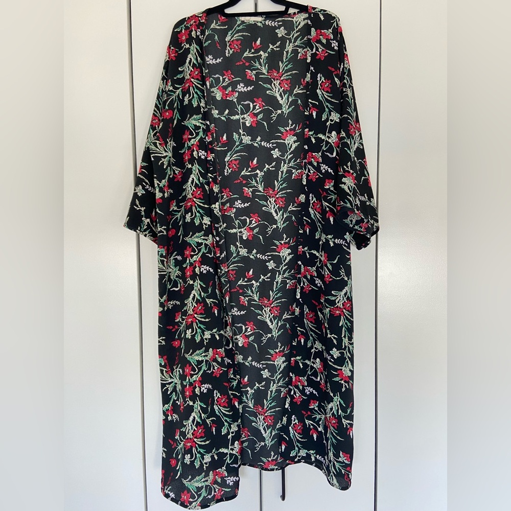 Anthropologie Red Floral Kimono